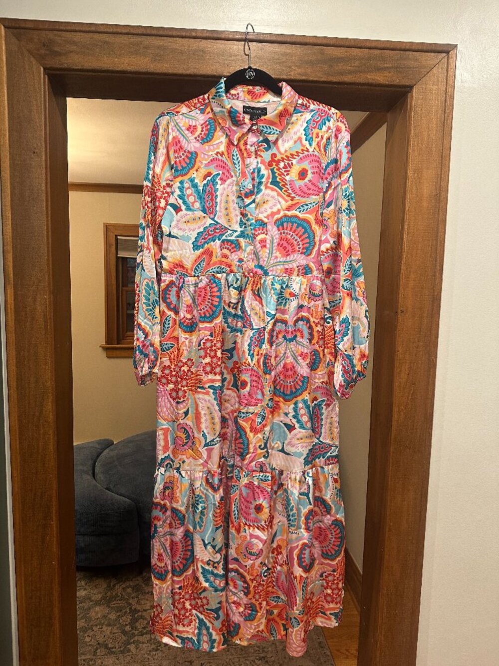 Cynthia Rowley Long Floral Colorful Print Maxi Long Sleeve Dress, Size S NWT